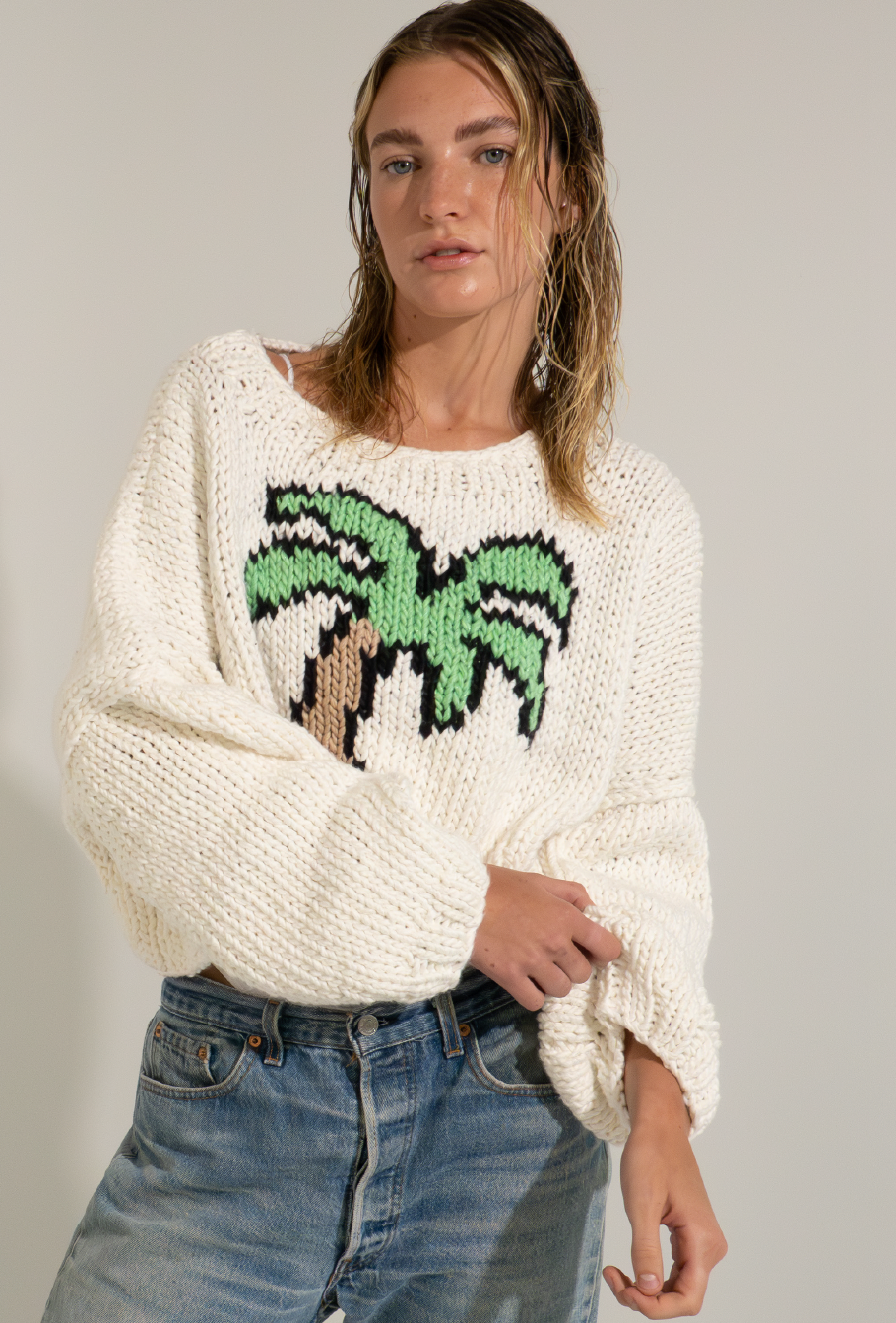 Chunky Cotton Palm Tree Pullover