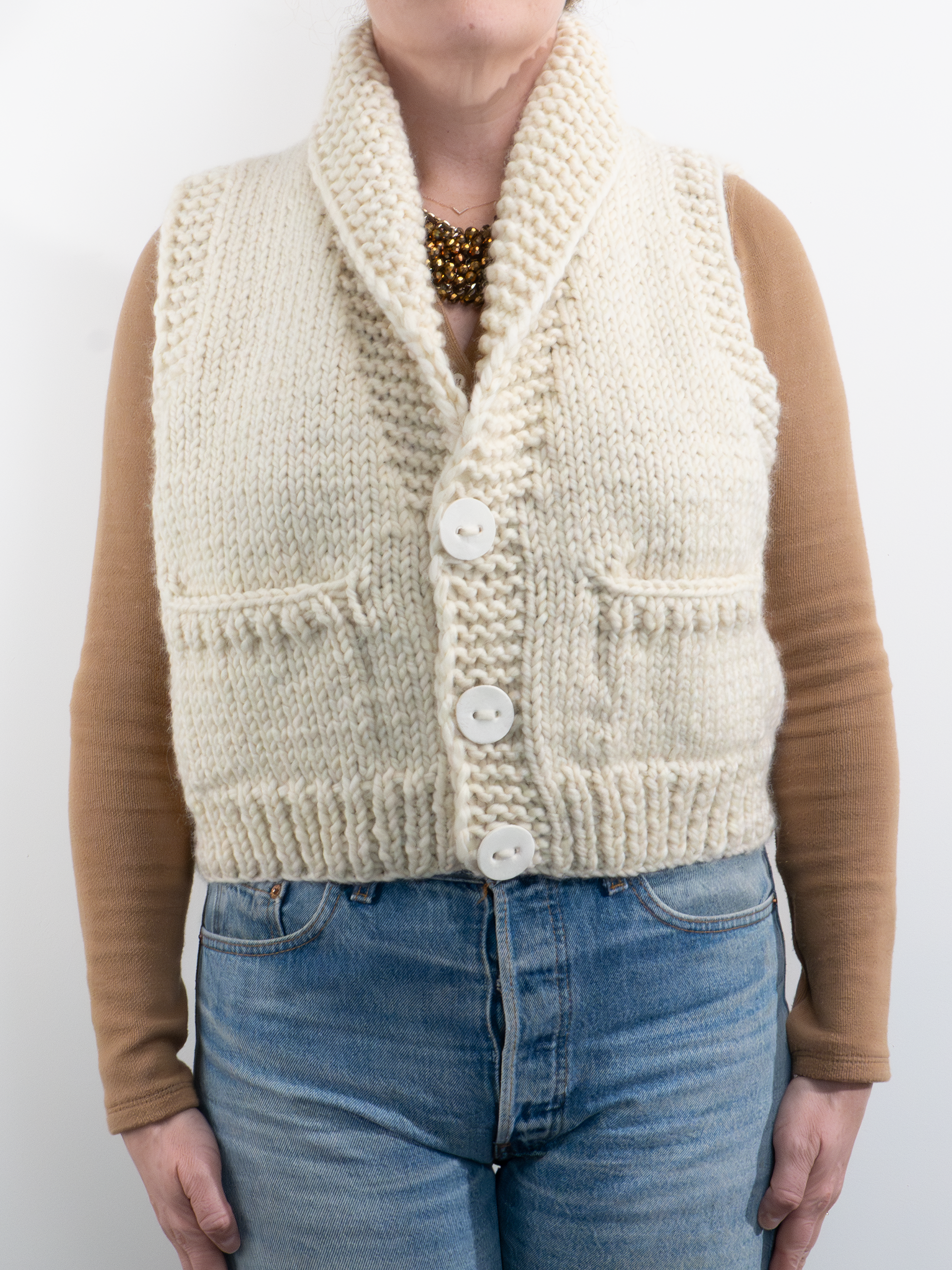 Short SKI Vest (Knitters First Sample) Vanilla/Strawberry - Sample Sale 24