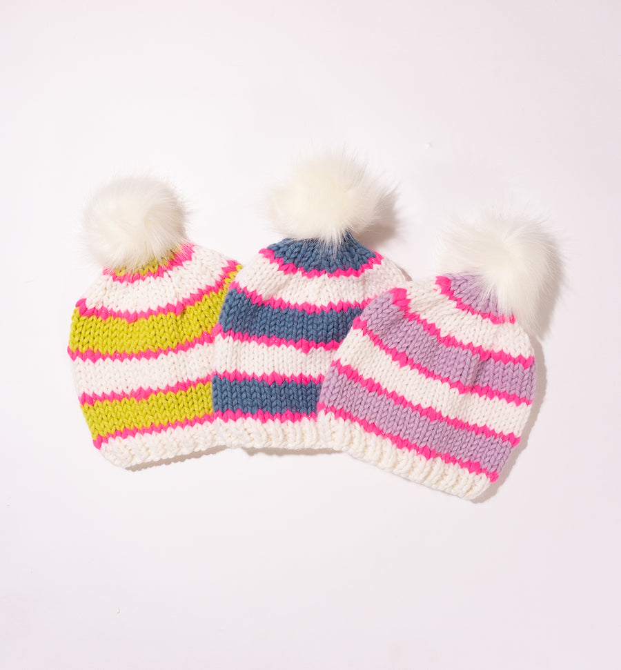 Striped Toque with Removable Pom