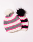 Striped Toque with Removable Pom